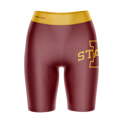 Iowa State Cyclones ISU Vive La Fete Game Day Logo on Thigh and Waistband Maroon and Gold Women Bike Short 9 Inseam