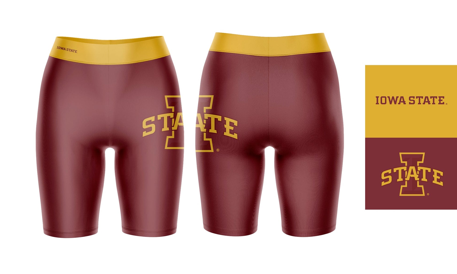 Iowa State Cyclones ISU Vive La Fete Game Day Logo on Thigh and Waistband Maroon and Gold Women Bike Short 9 Inseam