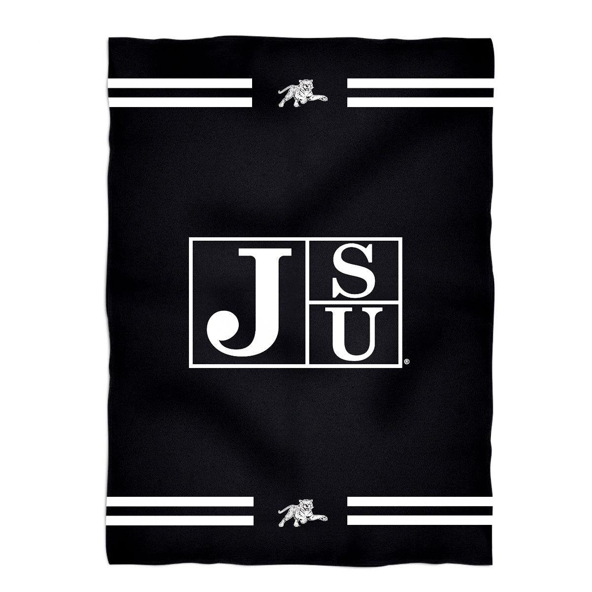 Jackson State University Tigers Game Day Soft Premium Fleece Black Throw Blanket 40 x 58 Logo and Stripes