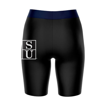 Jackson State Tigers JSU Vive La Fete Game Day Logo on Thigh and Waistband Black and Navy Women Bike Short 9 Inseam"