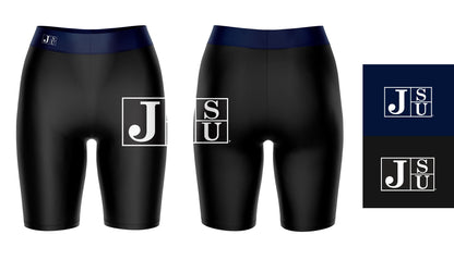 Jackson State Tigers JSU Vive La Fete Game Day Logo on Thigh and Waistband Black and Navy Women Bike Short 9 Inseam"