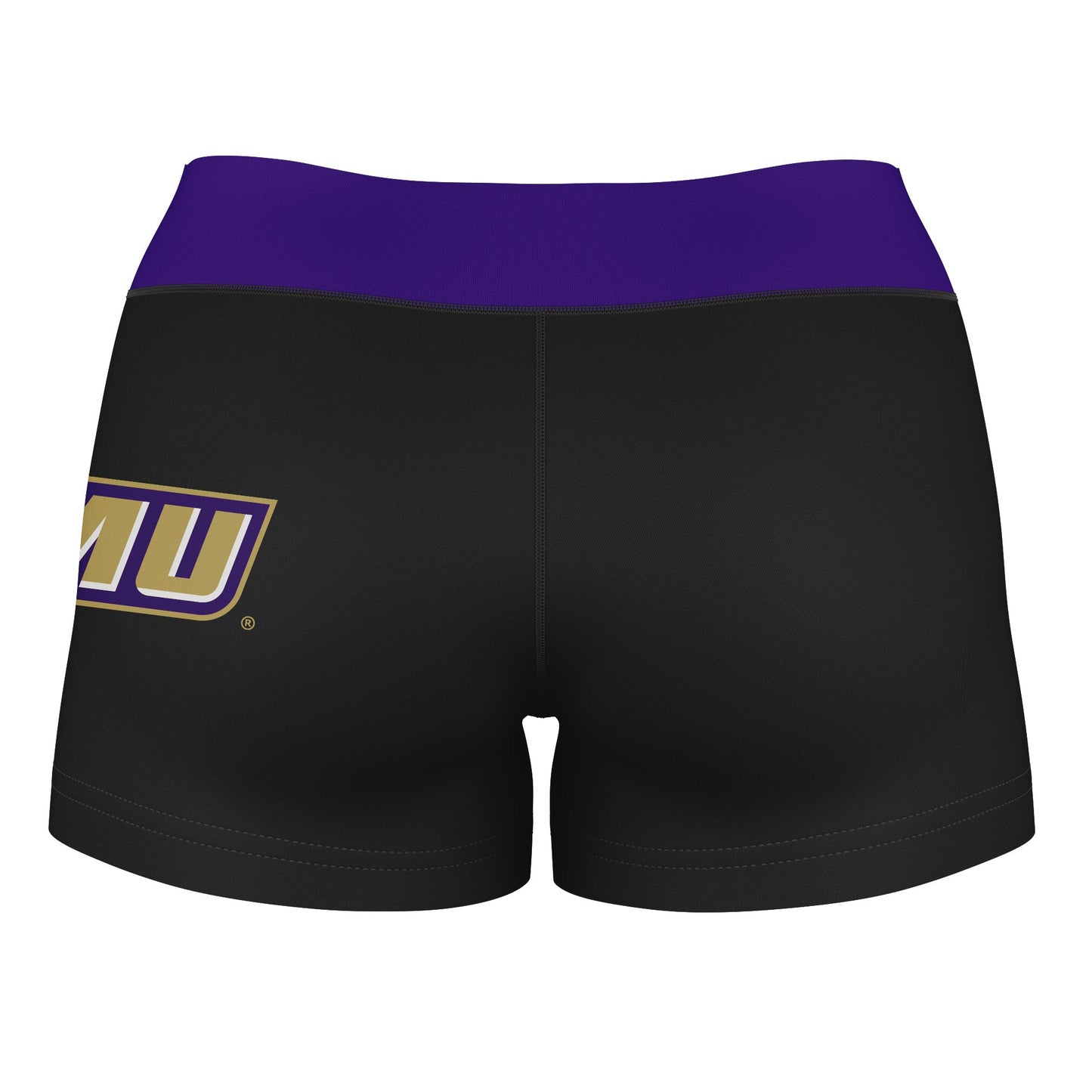 JMU Dukes Vive La Fete Game Day Logo on Thigh and Waistband Black & Purple Women Yoga Booty Workout Shorts 3.75 Inseam" - Vive La F̻te - Online Apparel Store