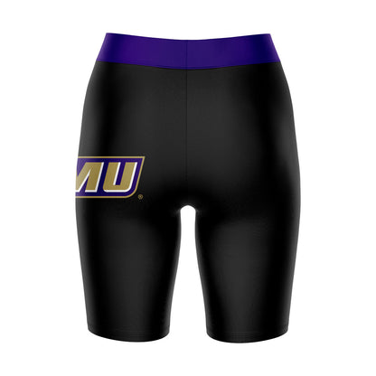 JMU Dukes Vive La Fete Game Day Logo on Thigh and Waistband Black and Purple Women Bike Short 9 Inseam"