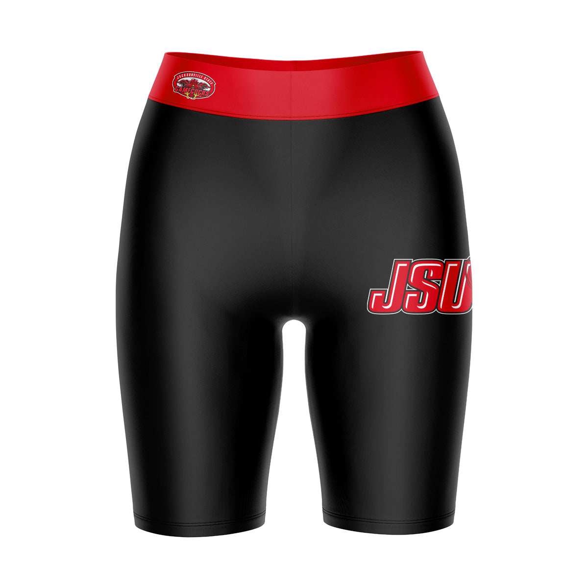 JSU Gamecocks Vive La Fete Game Day Logo on Thigh and Waistband Black and Red Women Bike Short 9 Inseam"