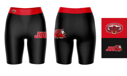 JSU Gamecocks Vive La Fete Game Day Logo on Thigh and Waistband Black and Red Women Bike Short 9 Inseam"