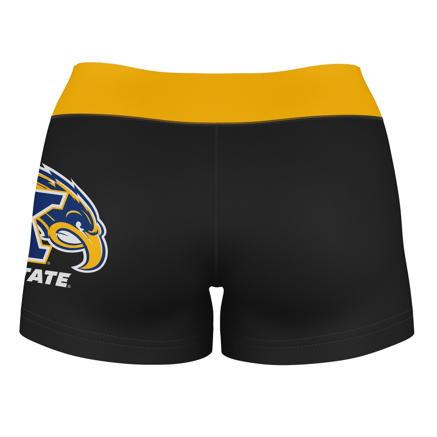 Kent State Golden Flashes Logo on Thigh and Waistband Black & Gold Women Yoga Booty Workout Shorts 3.75 Inseam" - Vive La F̻te - Online Apparel Store