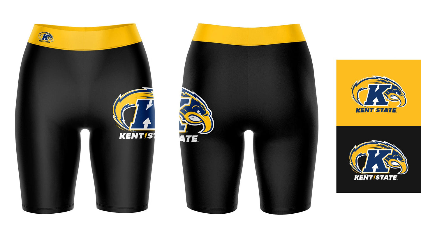 Kent State Golden Flashes Vive La Fete Game Day Logo on Thigh and Waistband Black and Gold Women Bike Short 9 Inseam"