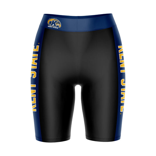 Kent State Golden Flashes Vive La Fete Game Day Logo on Waistband and Blue Stripes Black Women Bike Short 9 Inseam"