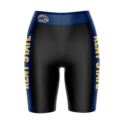 Kent State Golden Flashes Vive La Fete Game Day Logo on Waistband and Blue Stripes Black Women Bike Short 9 Inseam"