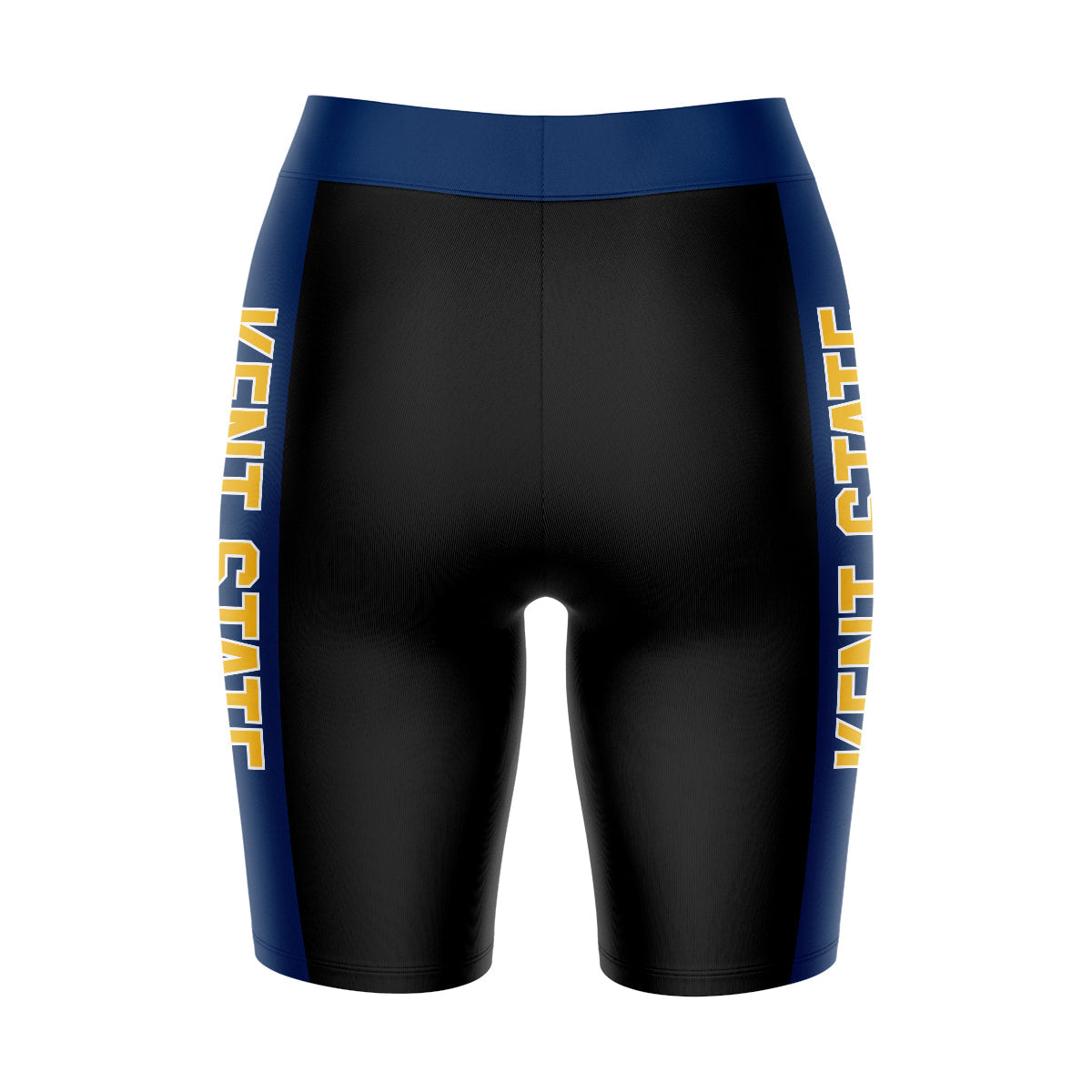 Kent State Golden Flashes Vive La Fete Game Day Logo on Waistband and Blue Stripes Black Women Bike Short 9 Inseam"