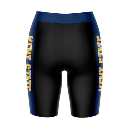 Kent State Golden Flashes Vive La Fete Game Day Logo on Waistband and Blue Stripes Black Women Bike Short 9 Inseam"