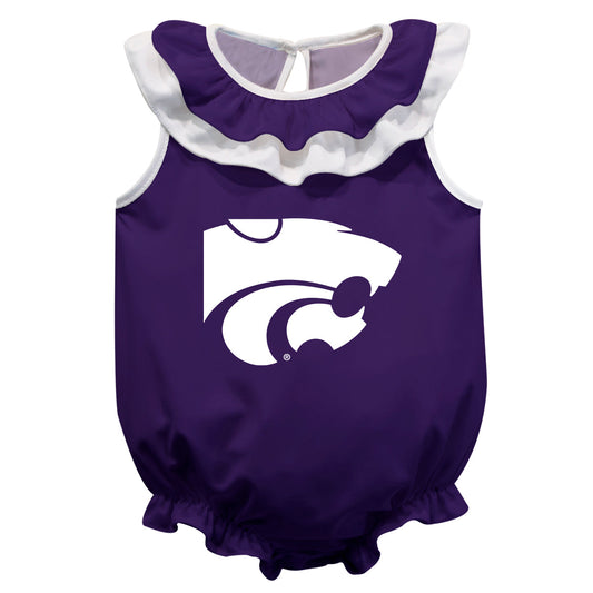Kansas State University Wildcats K-State Purple Sleeveless Ruffle One Piece Jumpsuit Logo Bodysuit by Vive La Fete
