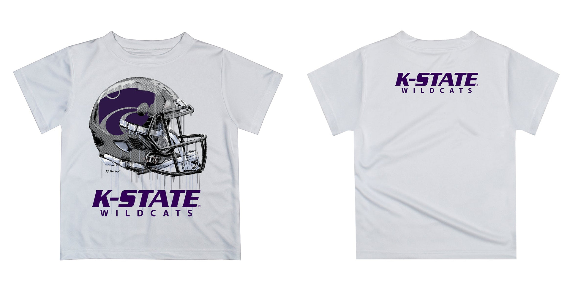 Kansas State University Wildcats K-State Original Dripping Football Helmet White T-Shirt by Vive La Fete