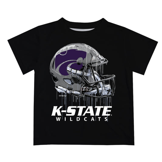 Kansas State University Wildcats K-State Original Dripping Football Helmet Black T-Shirt by Vive La Fete
