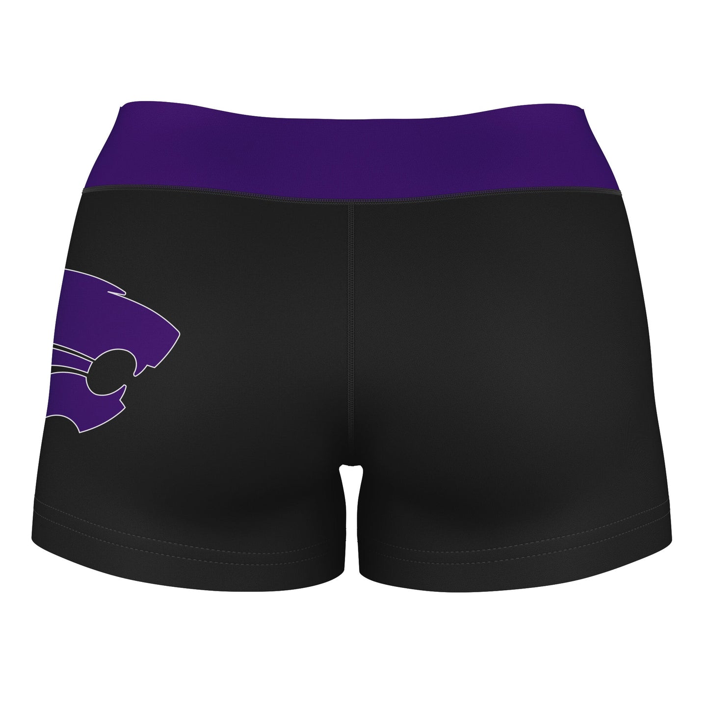 Kansas State Wildcats KSU K-State Logo on Thigh & Waistband Black & Purple Women Yoga Booty Workout Shorts 3.75 Inseam" - Vive La F̻te - Online Apparel Store