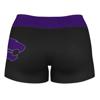 Kansas State Wildcats KSU K-State Logo on Thigh & Waistband Black & Purple Women Yoga Booty Workout Shorts 3.75 Inseam" - Vive La F̻te - Online Apparel Store