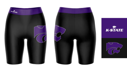 Kansas State Wildcats KSU K-State Vive La Fete Logo on Thigh and Waistband Black and Purple Women Bike Short 9 Inseam"