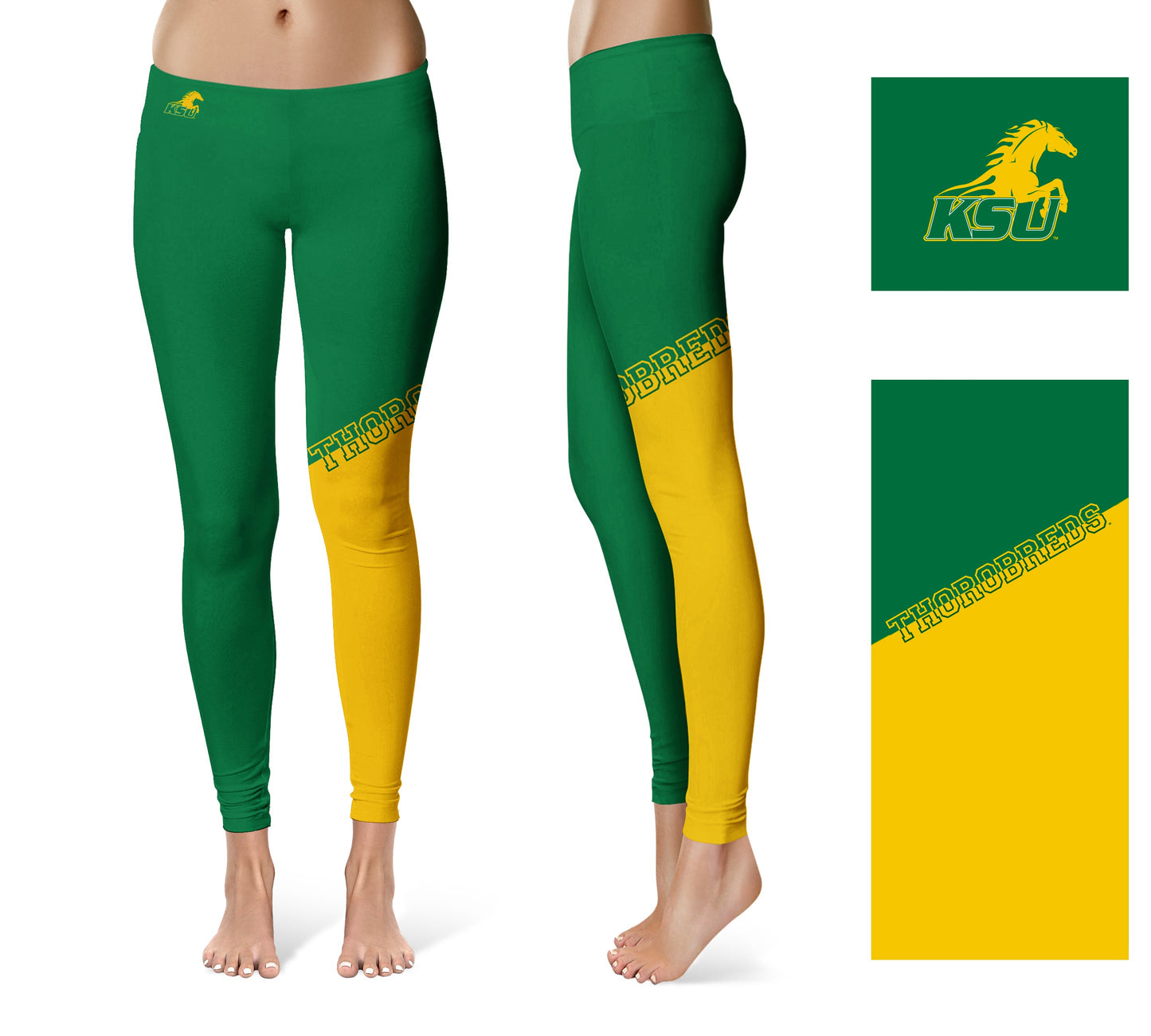 Kentucky State Thorobreads KYSU Vive La Fete Game Day Collegiate Leg Color Block Women Green Gold Yoga Leggings