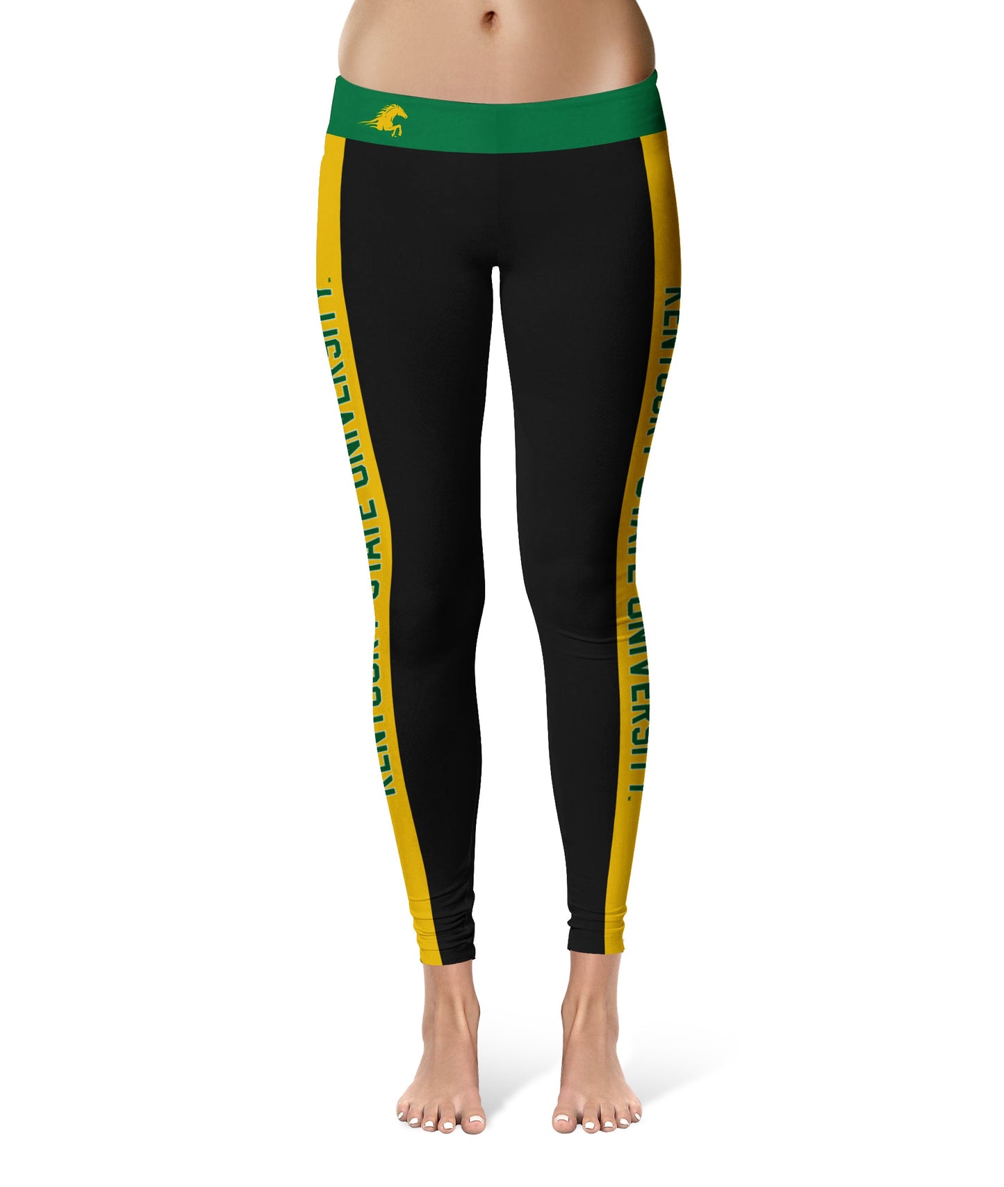 Kentucky State Thorobreds Vive La Fete Game Day Collegiate Gold Stripes Women Black Yoga Leggings 2 Waist Tights