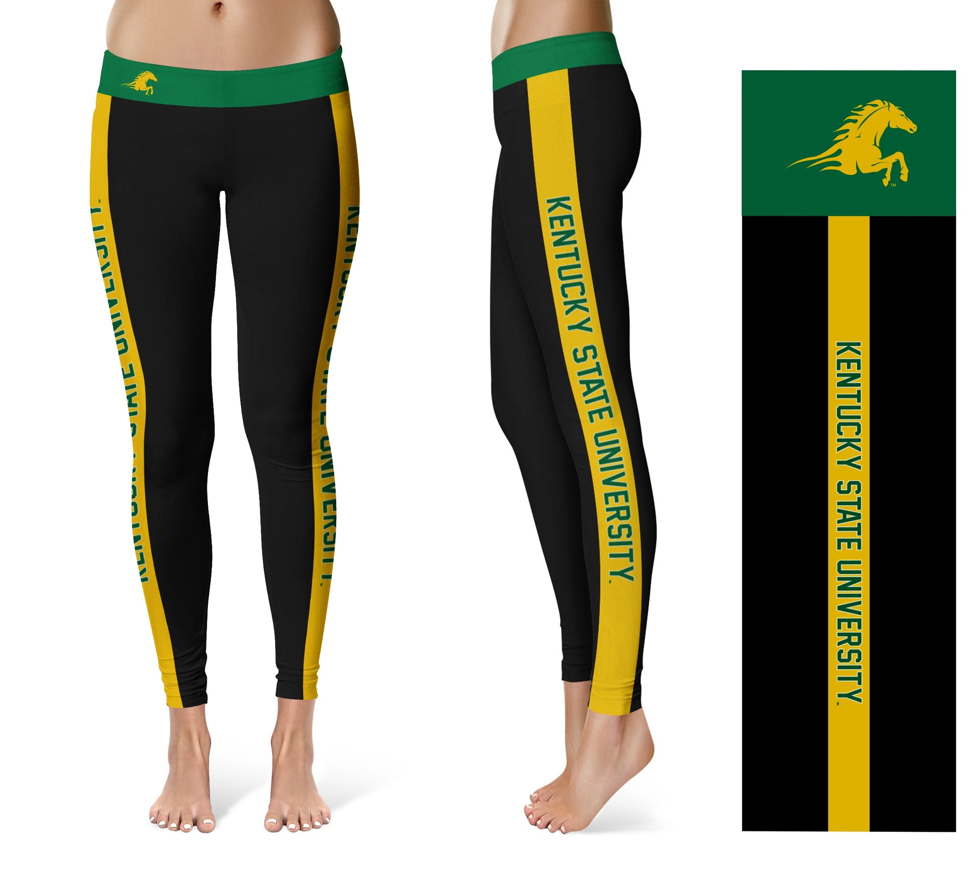 Kentucky State Thorobreds Vive La Fete Game Day Collegiate Gold Stripes Women Black Yoga Leggings 2 Waist Tights