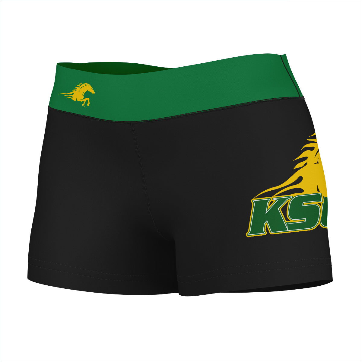 Kentucky State Thorobreds Vive La Fete Logo on Thigh & Waistband Black Green Women Yoga Booty Workout Shorts 3.75 Inseam