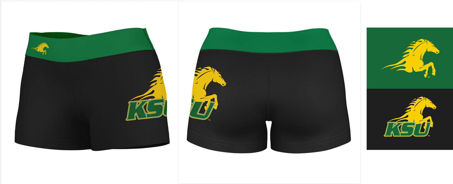 Kentucky State Thorobreds Vive La Fete Logo on Thigh & Waistband Black Green Women Yoga Booty Workout Shorts 3.75 Inseam - Vive La F̻te - Online Apparel Store