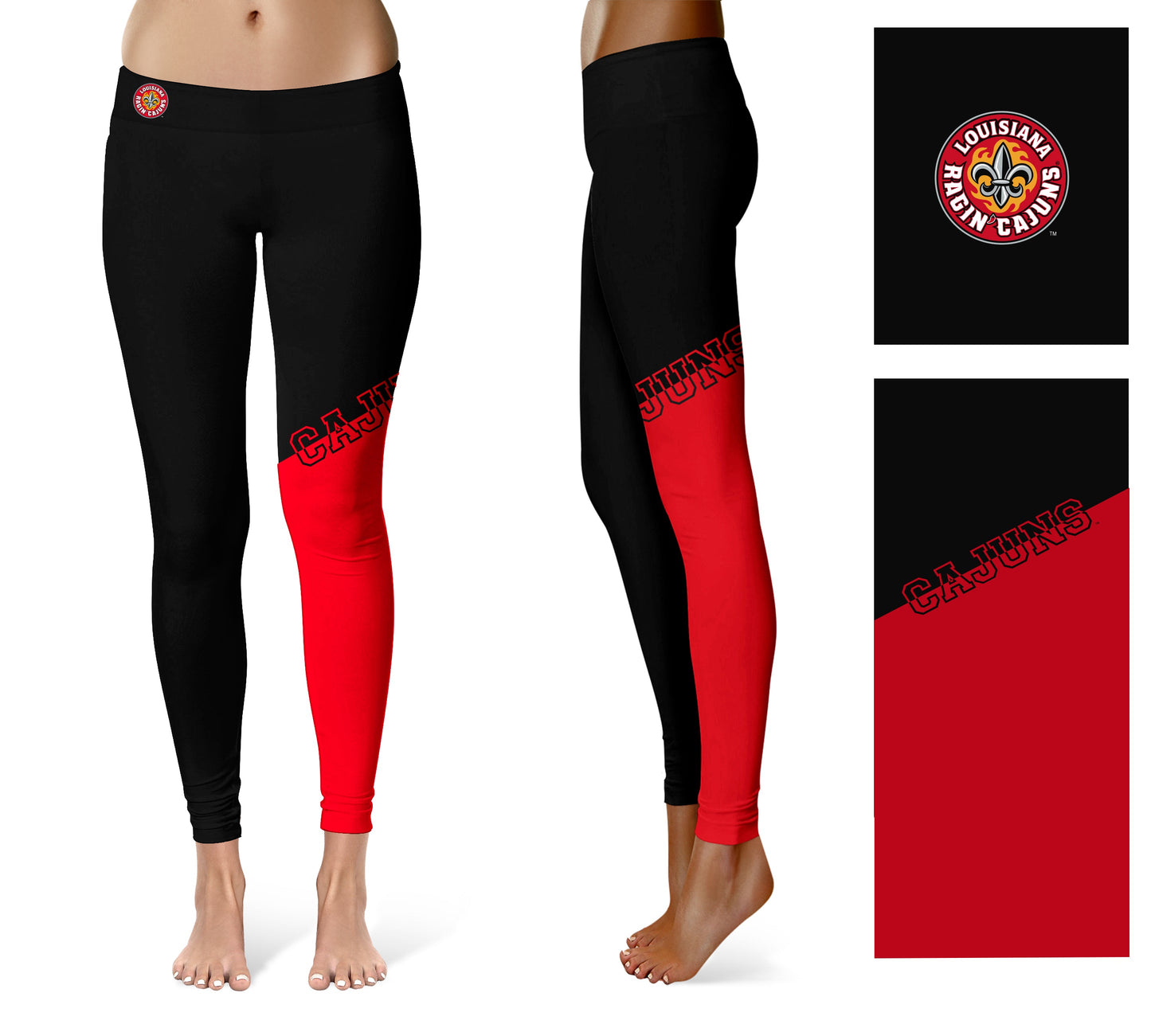 Louisiana at Lafayette Cajuns Vive La Fete Game Day Collegiate Leg Color Block Women Black Red Yoga Leggings