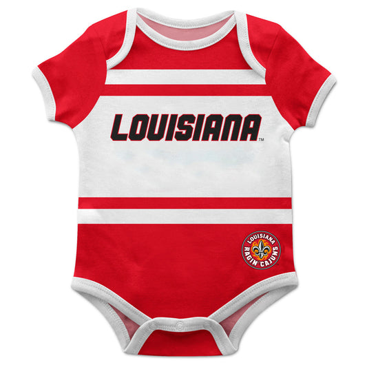 Louisiana At Lafayette Block Stripe Red Short Sleeve One Piece Jumpsuit by Vive La Fete