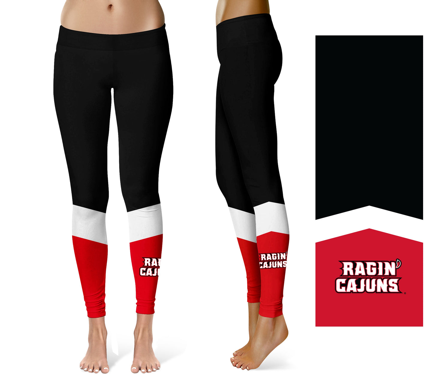 Louisiana at Lafayette Cajuns Vive La Fete Game Day Collegiate Ankle Color Block Women Black Red Yoga Leggings