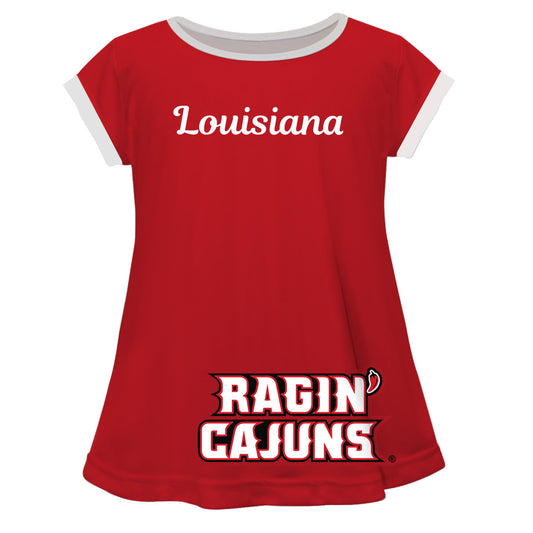 Louisiana At Lafayette Big Logo Red Short Sleeve Girls Laurie Top by Vive La Fete