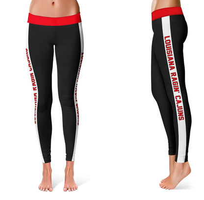 Louisiana at Lafayette Cajuns Vive La Fete Game Day Collegiate White Stripes Women Black Yoga Leggings 2 Waist Tights"