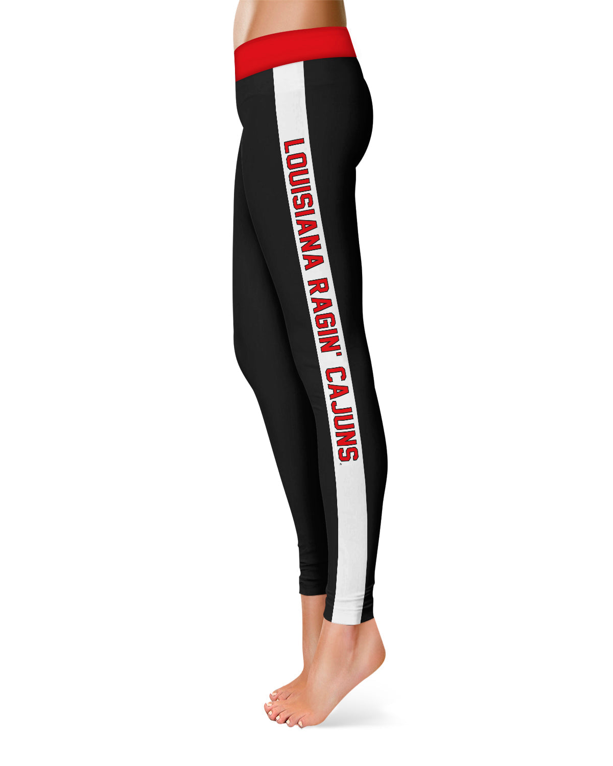 Louisiana at Lafayette Cajuns Vive La Fete Game Day Collegiate White Stripes Women Black Yoga Leggings 2 Waist Tights"