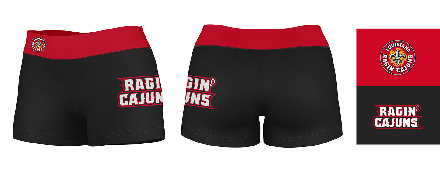 Louisiana Ragin Cajuns Vive La Fete Logo on Thigh and Waistband Black & Red Women Yoga Booty Workout Shorts 3.75 Inseam" - Vive La F̻te - Online Apparel Store