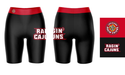 Louisiana Ragin Cajuns Vive La Fete Game Day Logo on Thigh and Waistband Black and Red Women Bike Short 9 Inseam"