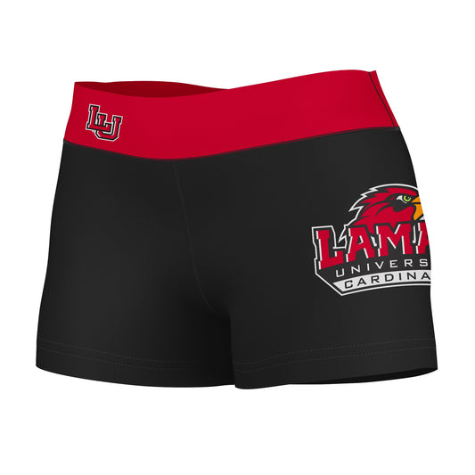 Lamar Cardinals Vive La Fete Game Day Logo on Thigh & Waistband Black & Red Women Yoga Booty Workout Shorts 3.75 Inseam"