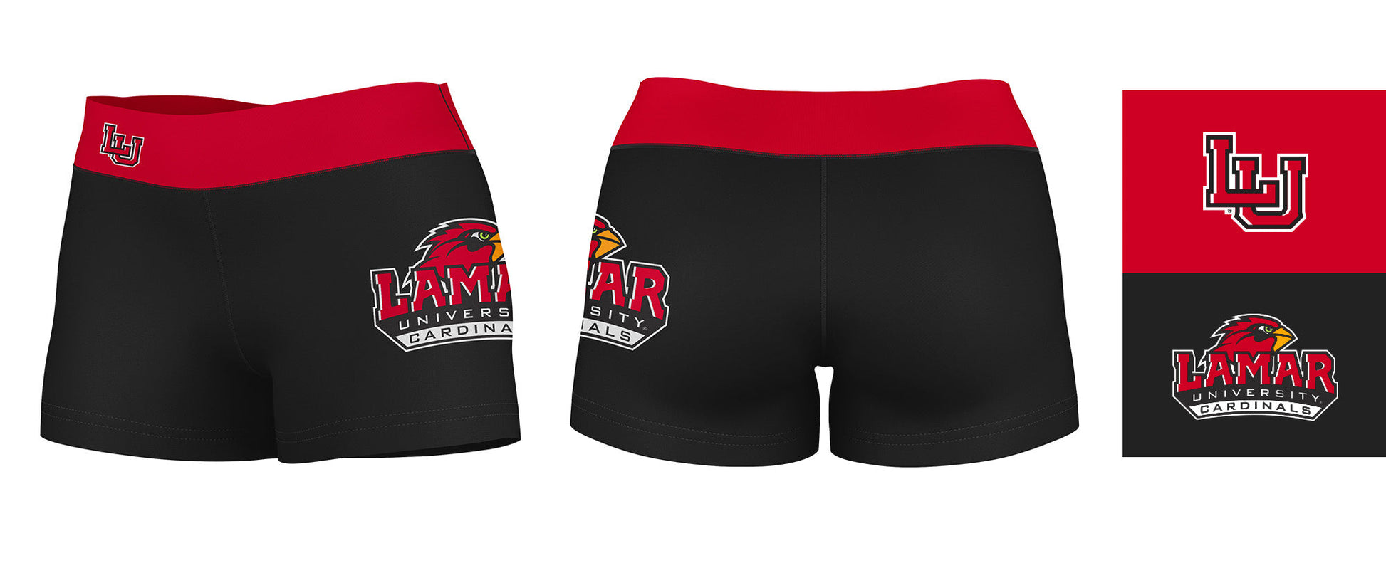 Lamar Cardinals Vive La Fete Game Day Logo on Thigh & Waistband Black & Red Women Yoga Booty Workout Shorts 3.75 Inseam" - Vive La F̻te - Online Apparel Store