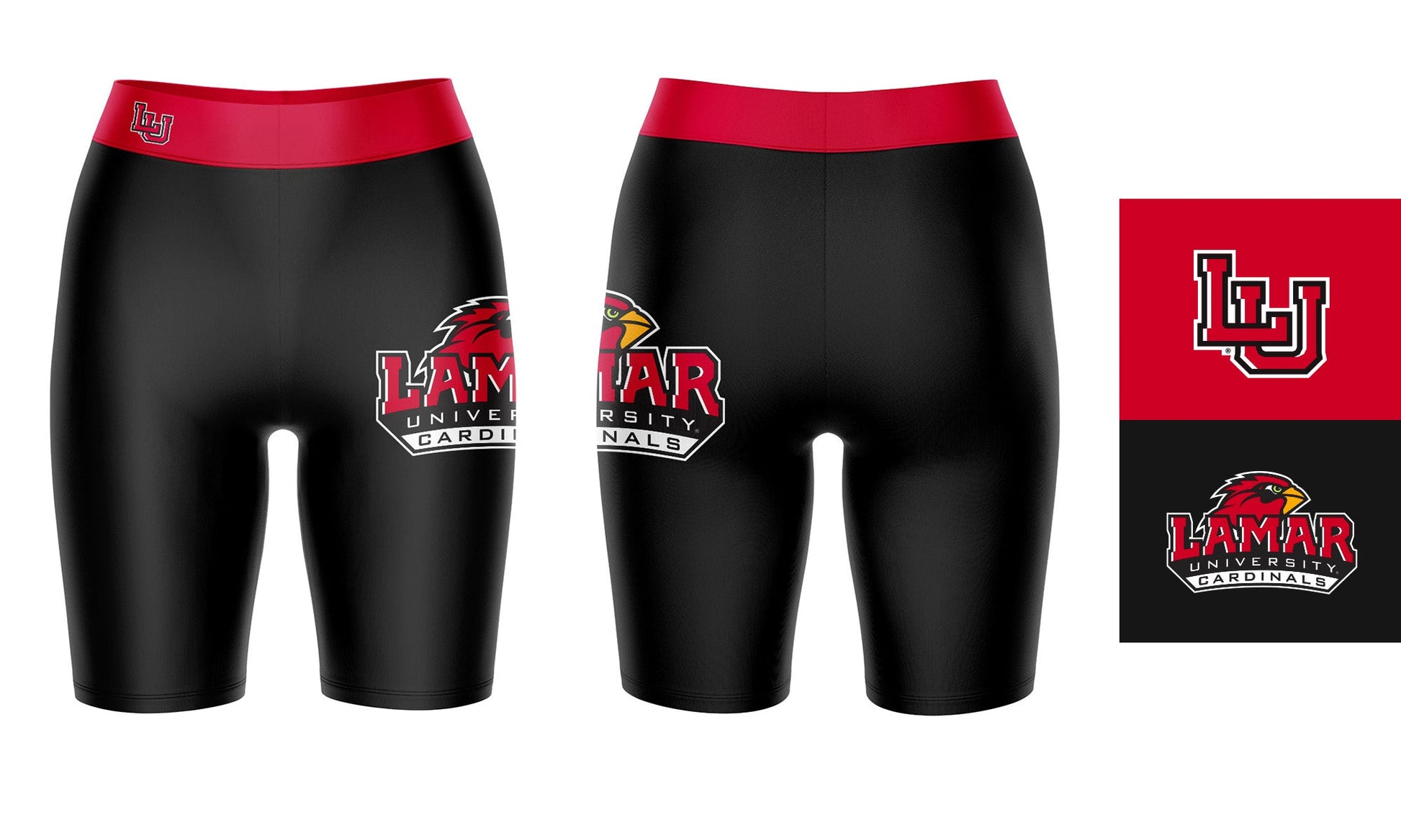 Lamar Cardinals Vive La Fete Game Day Logo on Thigh and Waistband Black and Red Women Bike Short 9 Inseam"