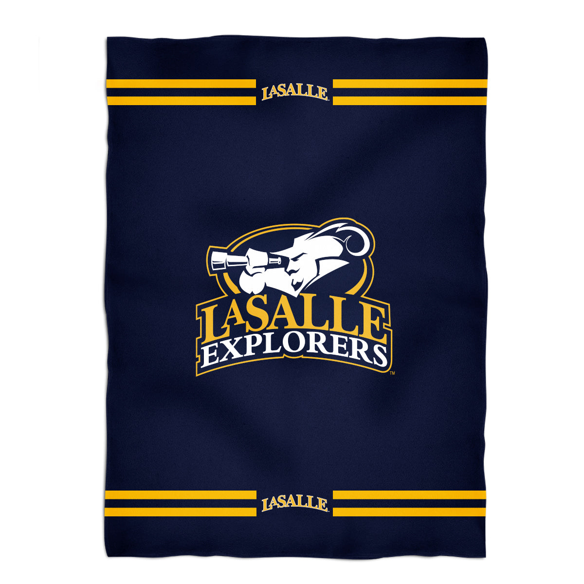 La Salle University Explorers Game Day Soft Premium Fleece Navy Throw Blanket 40 x 58 Logo and Stripes