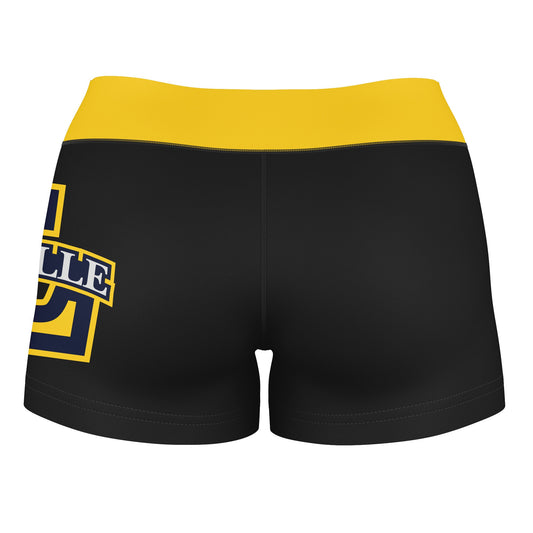 Mouseover Image, La Salle Explorers Vive La Fete Logo on Thigh and Waistband Black & Gold Women Yoga Booty Workout Shorts 3.75 Inseam"