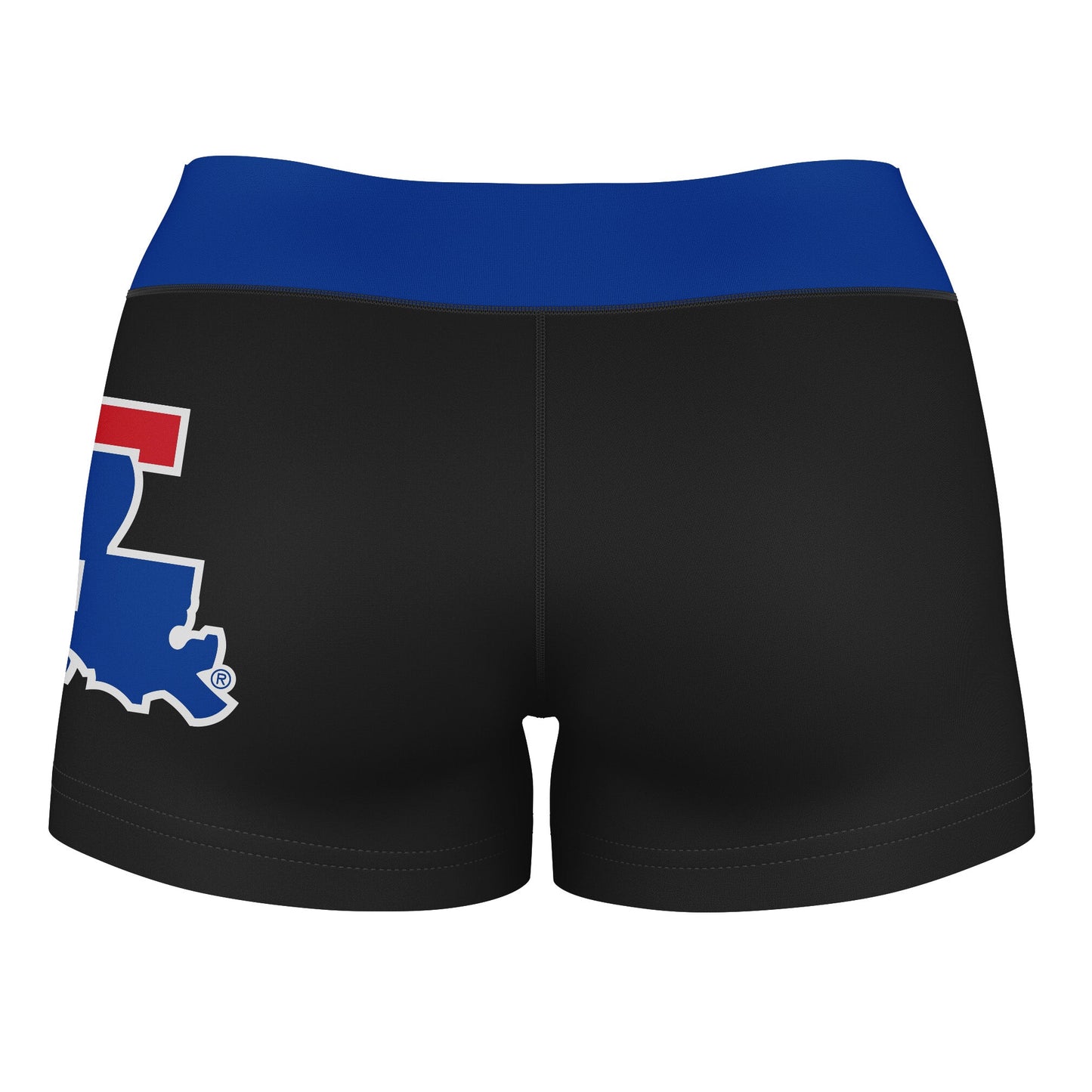 Louisiana Tech Bulldogs Vive La Fete Logo on Thigh & Waistband Black & Blue Women Yoga Booty Workout Shorts 3.75 Inseam" - Vive La F̻te - Online Apparel Store