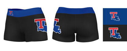 Louisiana Tech Bulldogs Vive La Fete Logo on Thigh & Waistband Black & Blue Women Yoga Booty Workout Shorts 3.75 Inseam" - Vive La F̻te - Online Apparel Store