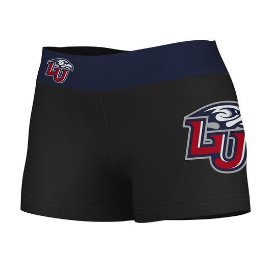 Liberty Flames Vive La Fete Game Day Logo on Thigh & Waistband Black & Navy Women Booty Workout Shorts 3.75 Inseam"