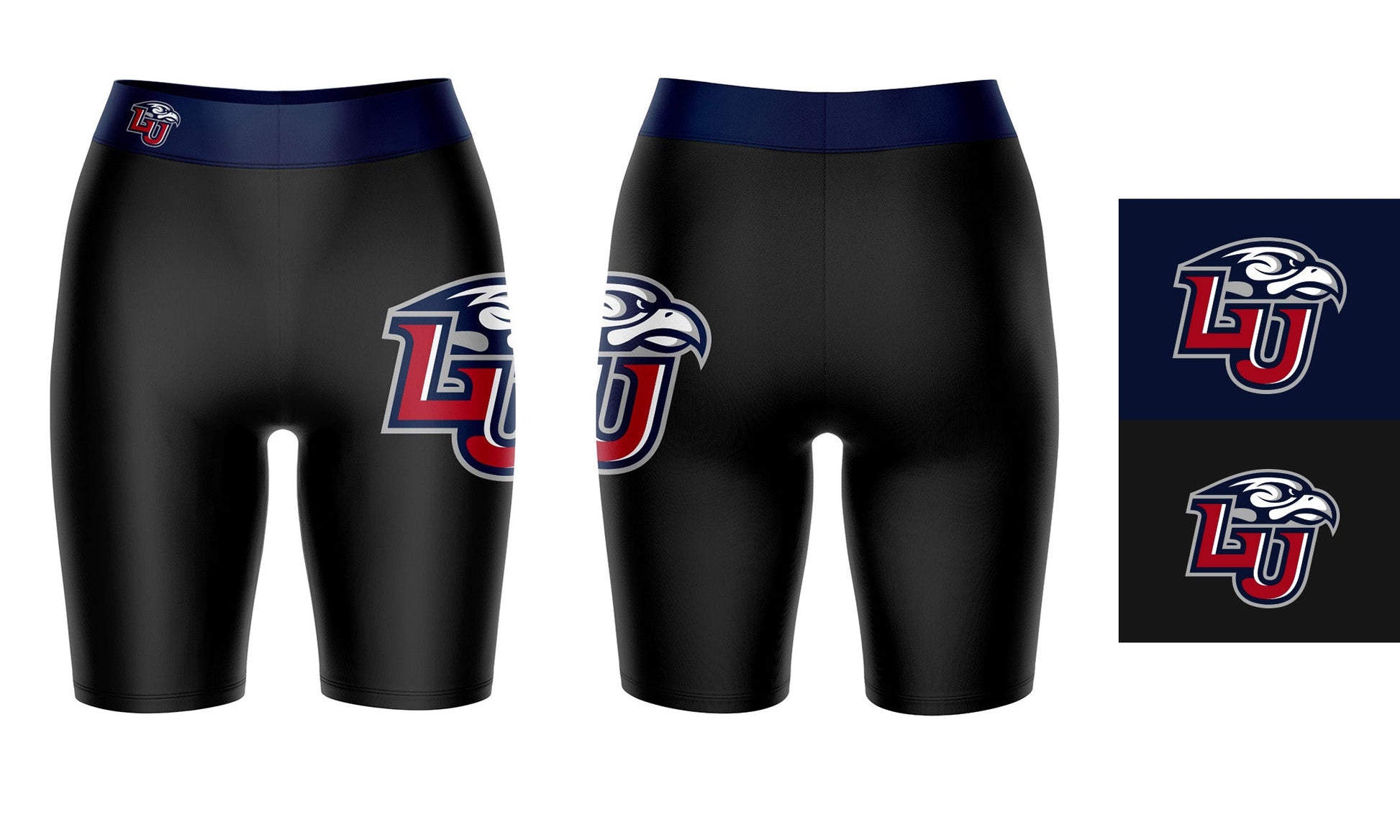 Liberty Flames Vive La Fete Game Day Logo on Thigh and Waistband Black and Navy Women Bike Short 9 Inseam"