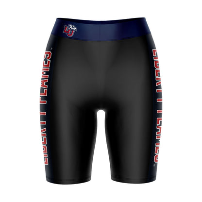 Liberty Flames Vive La Fete Game Day Logo on Waistband and Navy Stripes Black Women Bike Short 9 Inseam"