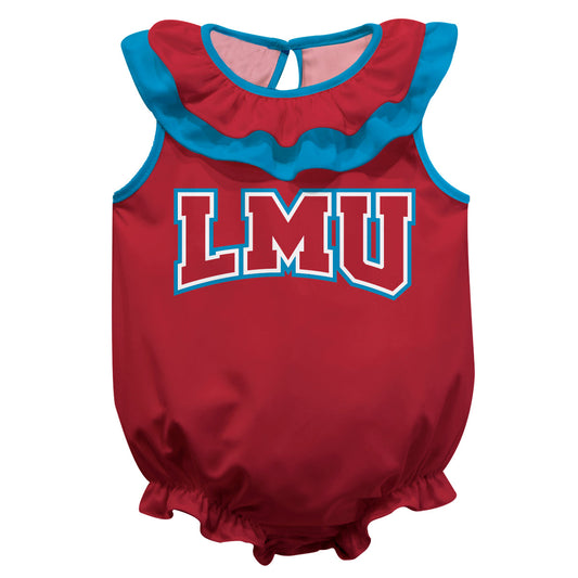 Loyola Marymount Lions Red Sleeveless Ruffle One Piece Jumpsuit Logo Bodysuit by Vive La Fete