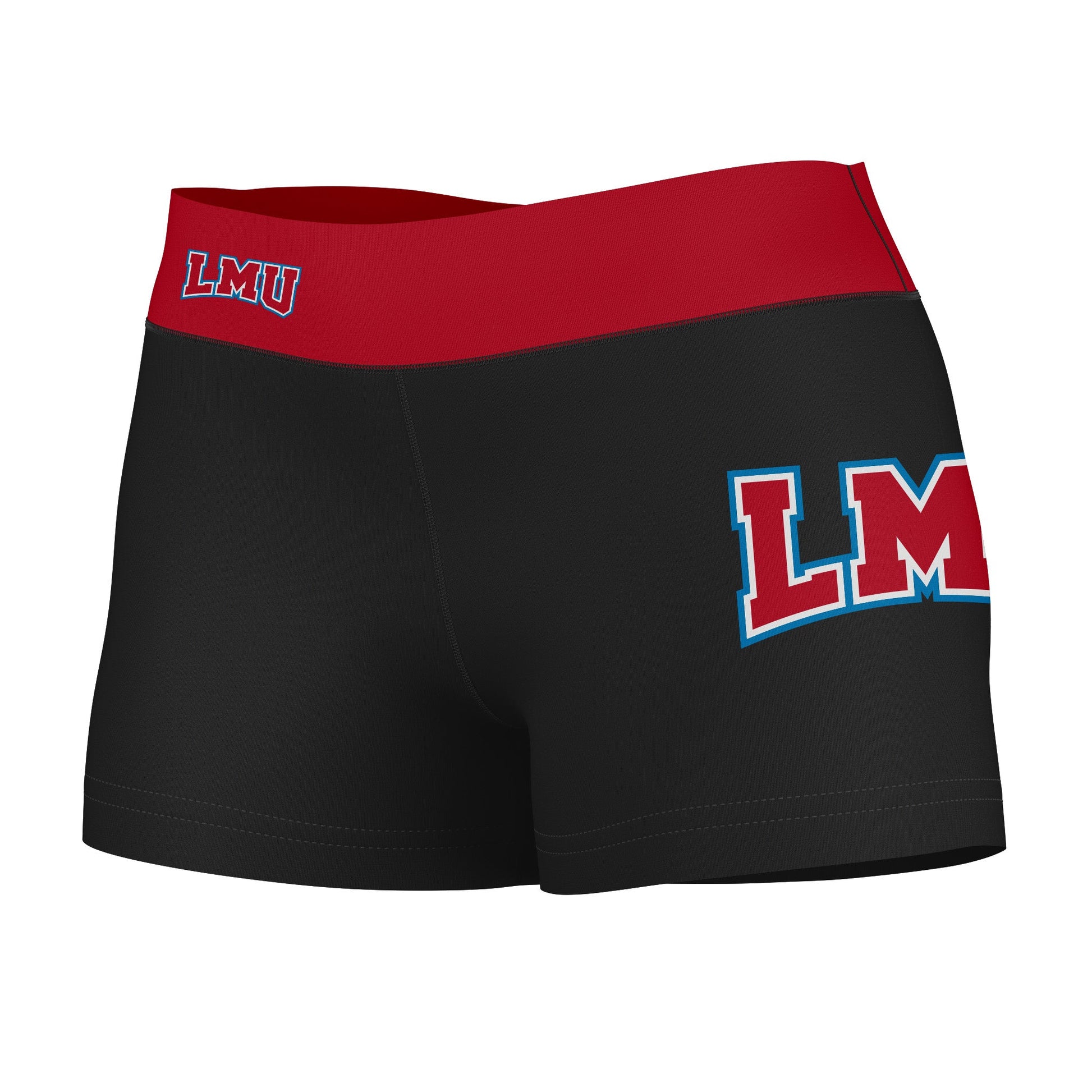 LMU Lions Vive La Fete Game Day Logo on Thigh and Waistband Black & Maroon Women Yoga Booty Workout Shorts 3.75 Inseam"