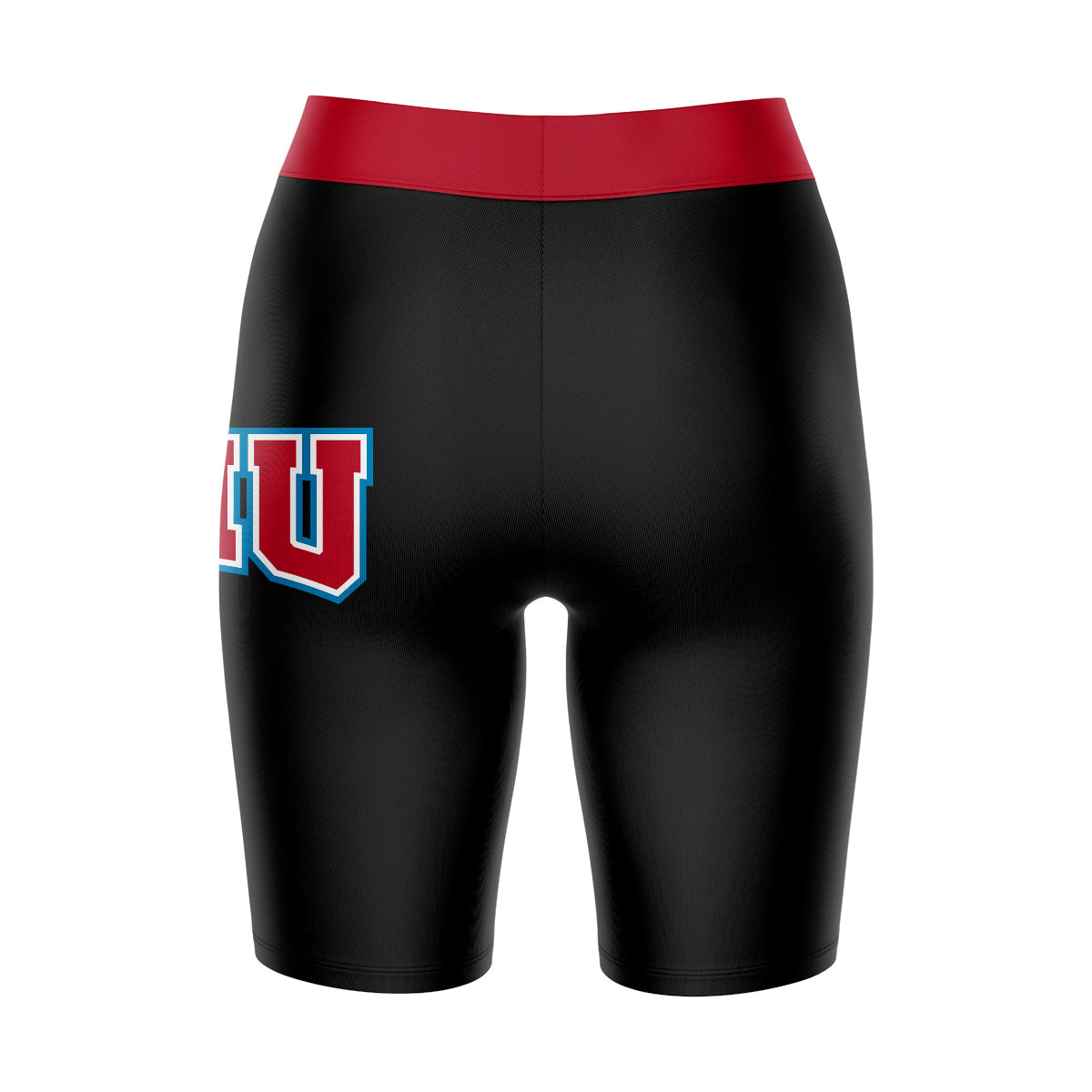 LMU Lions Vive La Fete Game Day Logo on Thigh and Waistband Black and Maroon Women Bike Short 9 Inseam"