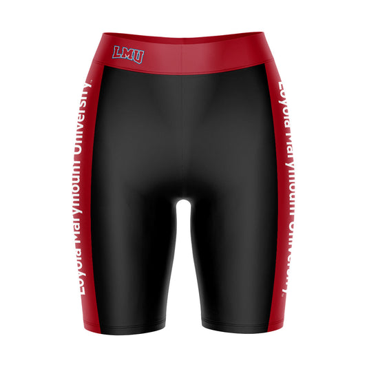 Loyola Marymount Lions Vive La Fete Game Day Logo on Waistband and Red Stripes Black Women Bike Short 9 Inseam"
