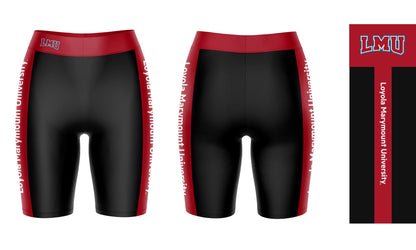 Loyola Marymount Lions Vive La Fete Game Day Logo on Waistband and Red Stripes Black Women Bike Short 9 Inseam"