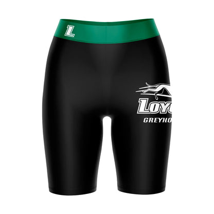 Loyola Maryland Greyhounds Vive La Fete Game Day Logo on Thigh and Waistband Black and Green Women Bike Short 9 Inseam